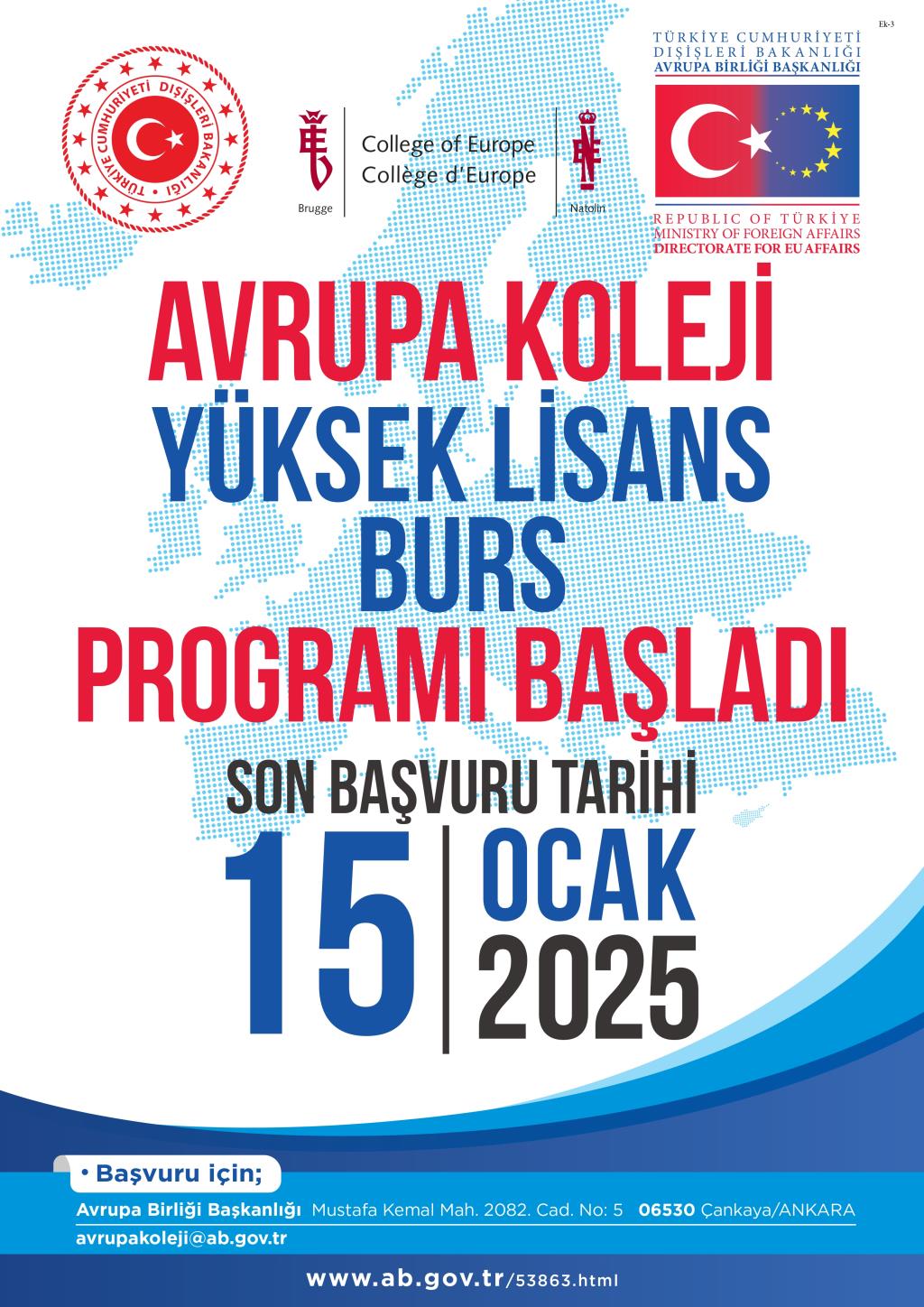  Avrupa Koleji Yüksek Lisans Burs Programı